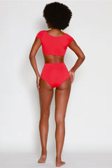 Tuxedo Short Sleeve Bikini with High Waist Bottoms