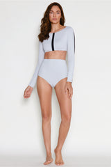 Tuxedo Long Sleeve Bikini w/ High Waist Bottoms