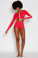 Tuxedo Long Sleeve Bikini w/ High Waist Bottoms