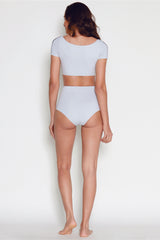 Tuxedo Short Sleeve Bikini with High Waist Bottoms