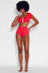 Tuxedo Short Sleeve Bikini with High Waist Bottoms