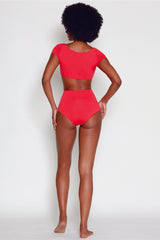 Tuxedo Short Sleeve Bikini with High Waist Bottoms