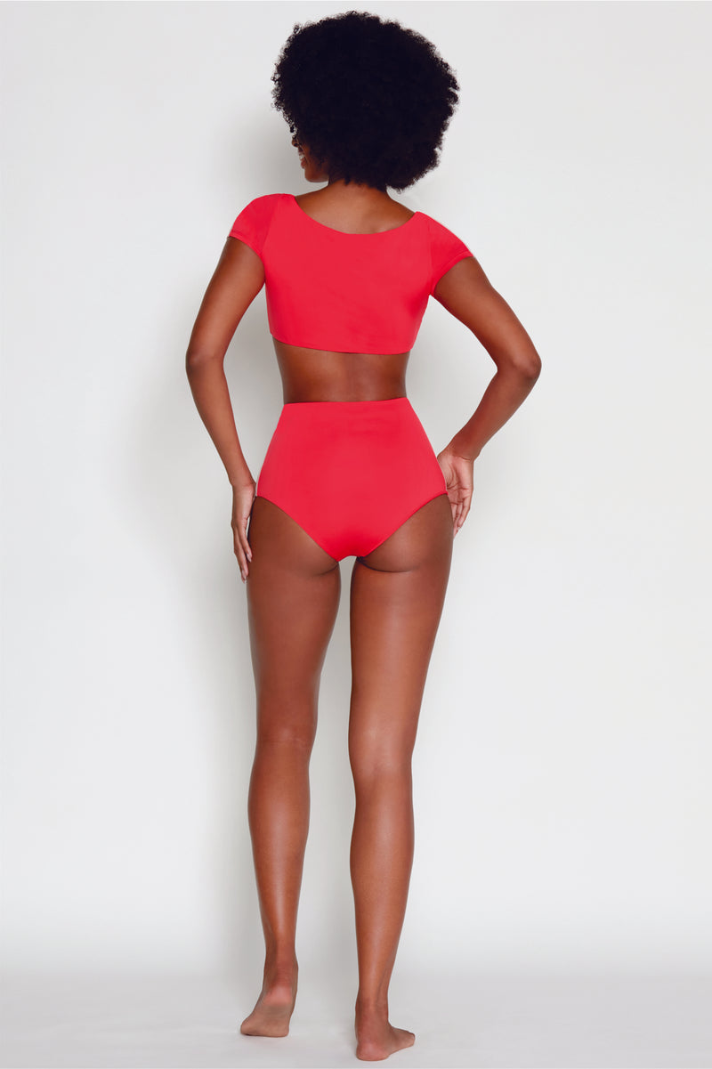 Tuxedo Short Sleeve Bikini with High Waist Bottoms