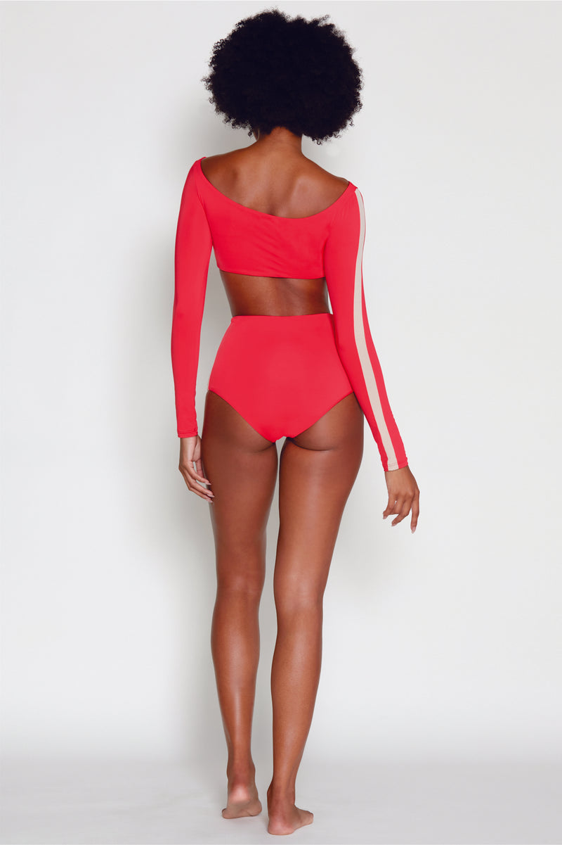 High waisted long shop sleeve bathing suit